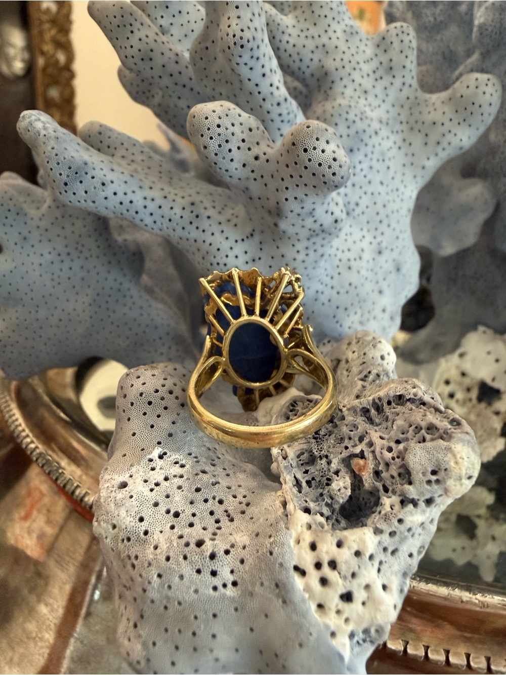 Vintage “Lady Liberty” Lapis Lazuli + Diamond 14k Ring 🇺🇸 - Picture 3 of 12